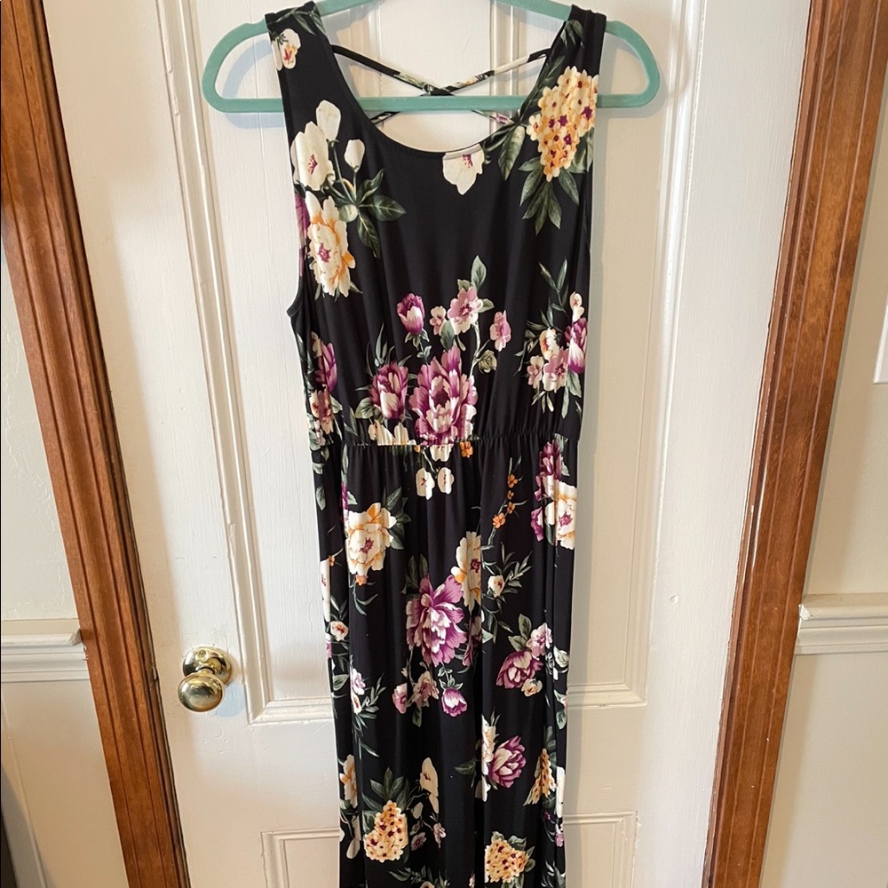 Womens black floral maxi dress